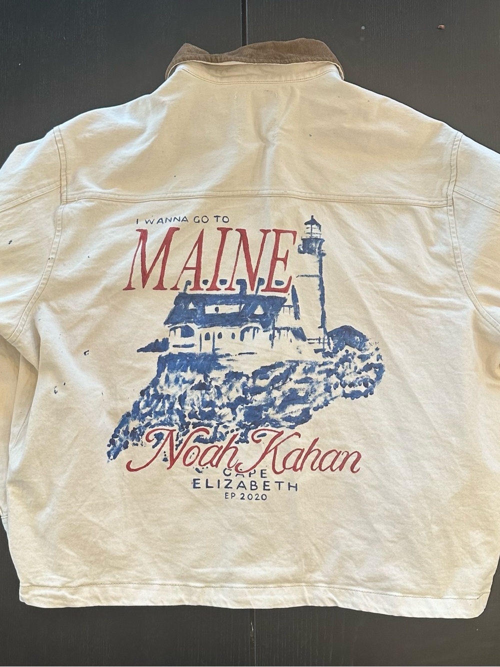 Noah Kahan Maine Graphic Jacket - Cream with Red & Blue Print